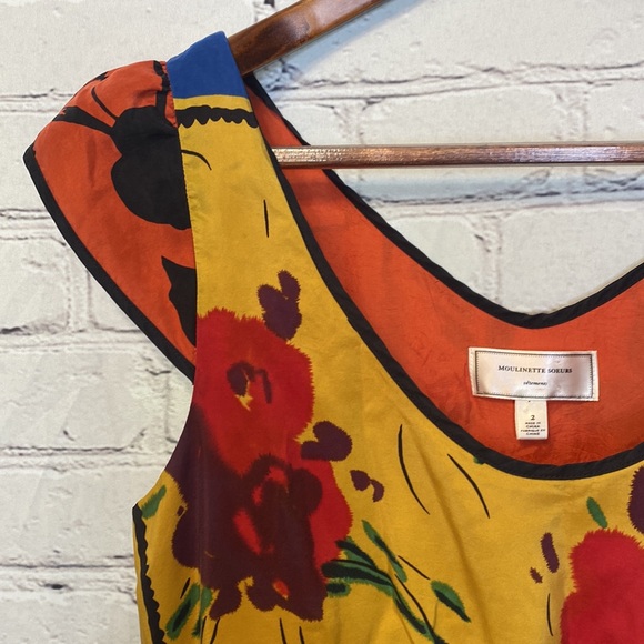 Anthropologie Moulinette Soeurs Orange Yellow 100% Silk Dress Size 2 - Picture 3 of 13